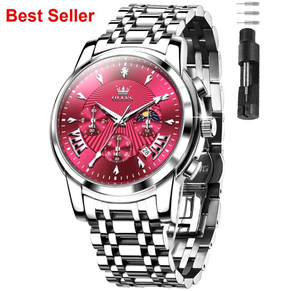 Stainless Steel Dress Watch Chronograph Multi-Function Business Wristwatch